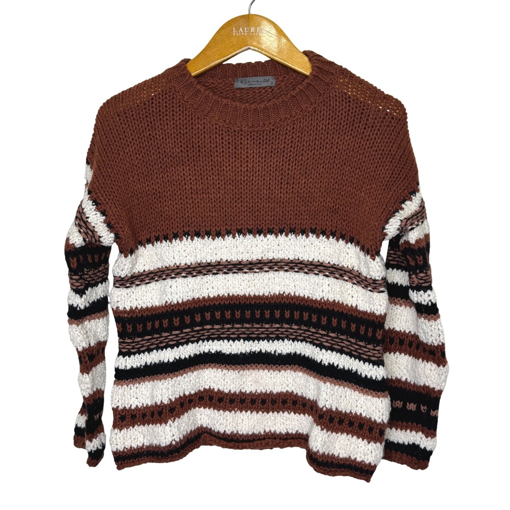 Elsamanda Crewneck Sweater Womens Small Brown/White